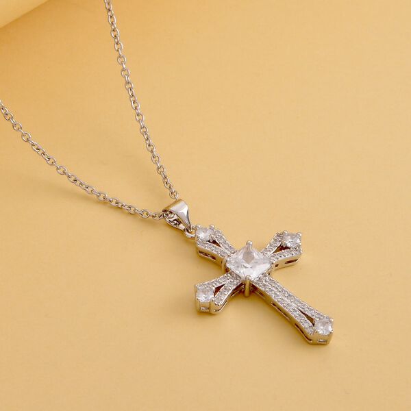Weißer Zirkonia Kreuz-Kette, reines Messing und Edelstahl, ca. 3.00 ct image number 3