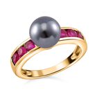 Tahiti Muschelkernperle, Afrikanischer Rubin (Fissure gefüllt) Ring 925 Silber vergoldet (Größe 16.00)