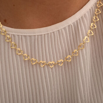 45cm Kette mit diamantgeschliffenen Herzmotiven, 925 Silber vergoldet