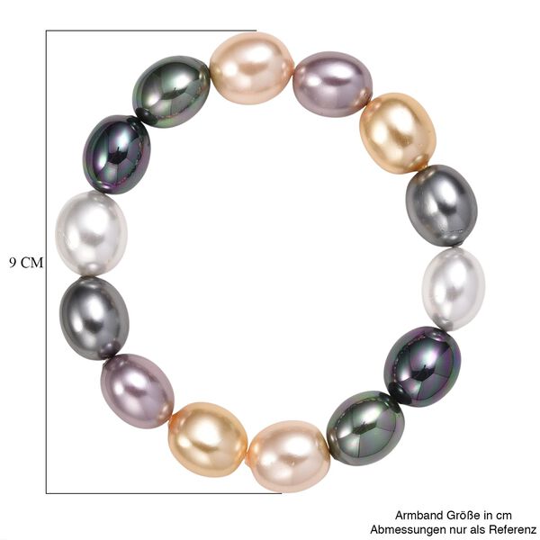 Mehrfarbige Oval Muschelkernperle 50cm Halskette und flexibles Armband image number 10