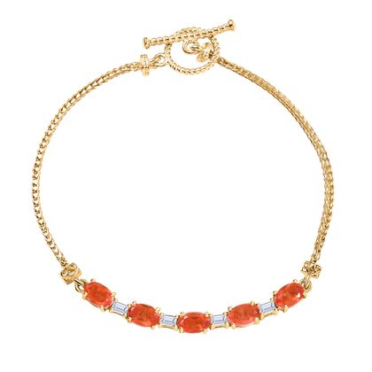 Padparadscha Quarz Triplette, Wei&szlig;er Zirkon Armband ca. 18 cm Nickelfreies Messing ca. 3.36 ct