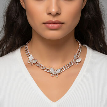 DESIGNER INSPIRIERT Schmetterling Wei&szlig;er Kristall Halskette ca. 45 cm, Rosenfarben