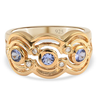 Tansanit und Zirkon Ring 925 Silber vergoldet (Gr&ouml;&szlig;e 16.00) ca. 0,43 ct