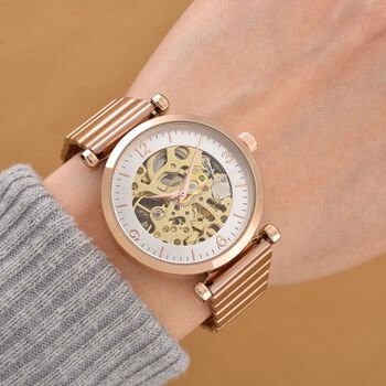 GENOA TIME V2 Automatik-Mechanische Uhr, wei&szlig;es Zifferblatt mit Sonnenschein-Design, 3ATM Wasserdicht, 8.5 cm, ros&eacute;farben