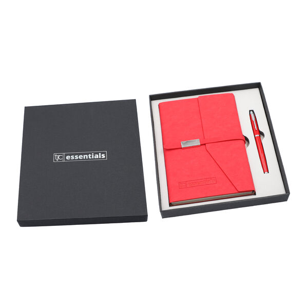 Geschenkidee: Kunstwildleder Notizbuch und Kugelschreiber Set, Größe 21x15 cm, Rot, 2 teilig image number 5