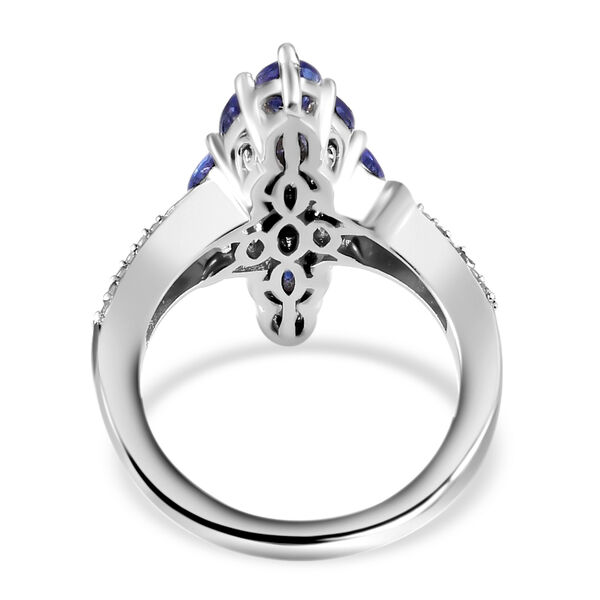 Tansanit und Zirkon Cluster Ring 925 Silber Platin-&Uuml;berzug image number 6