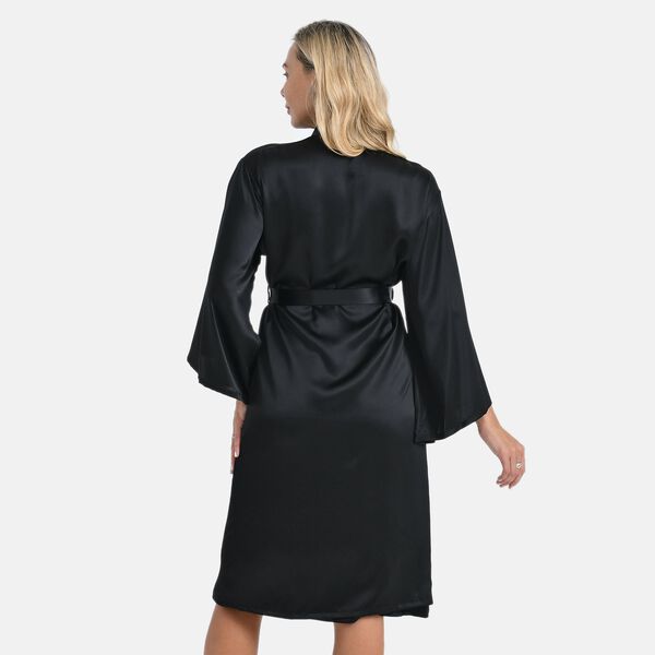 LA MAREY Kimono mit Gürtel aus 100% Maulbeerseide, Schwarz, Einheitsgröße image number 1