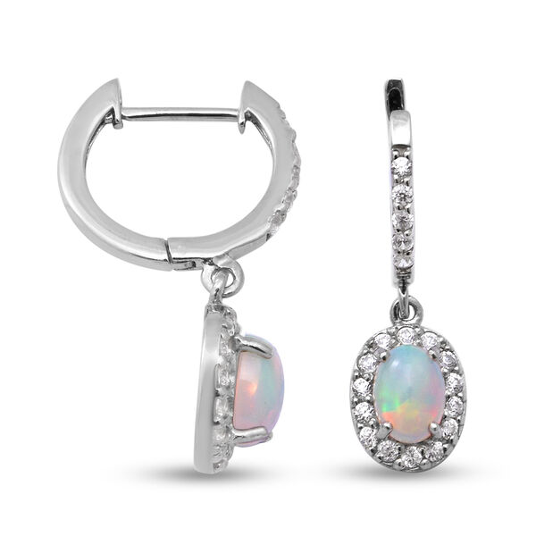 Nat&uuml;rlicher &Auml;thiopischer Opal und Zirkon Tropfen Ohrh&auml;nger 925 Silber platiniert ca. 1,51 ct&nbsp; image number 3