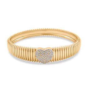 Weißer Zirkonia Armreif ca. 19 cm Nickelfreies Messing, goldfarben