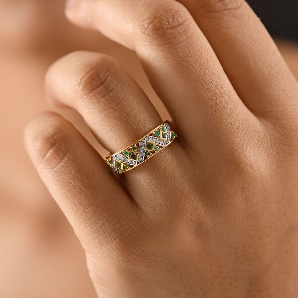 Gemfields Kagem Sambischer Smaragd Ring 925 Silber 750 Gelb Vergoldet (Größe 17.00) ca. 0.58 ct image number 3