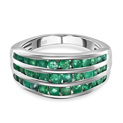 Premium Kagem sambischer Smaragd-Ring, 925 Silber platiniert (Größe 19.00) ca. 1,40 ct