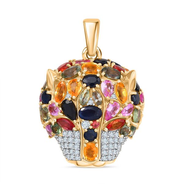 D'Joy Mehrfarbig Saphir, Moissanit Anh&auml;nger 925 Silber 750 Gelbgold Vermeil ca. 9.15 ct