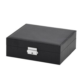 Schmuck Aufbewahrungsbox mit Haken, abschlie&szlig;bar mit Schl&uuml;ssel, 6 F&auml;cher, 19x17x6,8cm, Schwarz