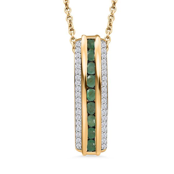Smaragd und Zirkon Anh&auml;nger mit 50cm Kette - 1,45 ct.