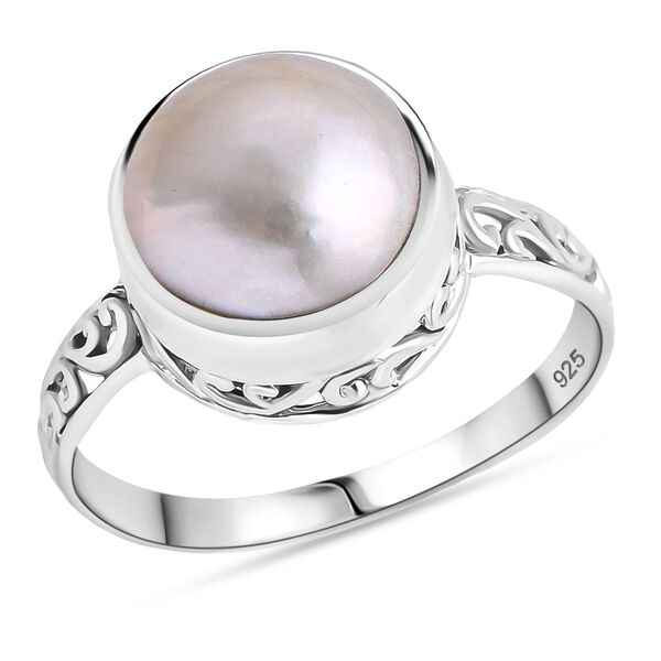 Royal Bali Kollektion - Weißer Mabe Perle Ring image number 0