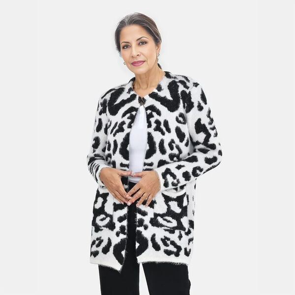 Winter-Kapuzenpullover mit 2 Taschen, Leopardenmuster, Schwarz und wei&szlig; image number 4