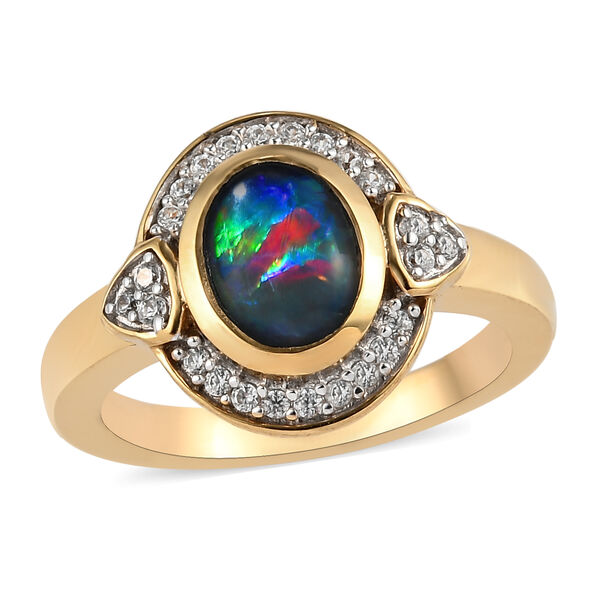 Boulder Opal Triplett und Zirkon Ring 925 Silber vergoldet  ca. 1,13 ct image number 6