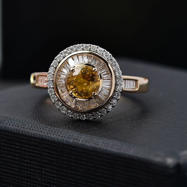LUXORO zertifiziert und gepr&uuml;ft AAA gelber Saphir und Diamant Ring in 585 Gold - 1,70 ct. image number 2
