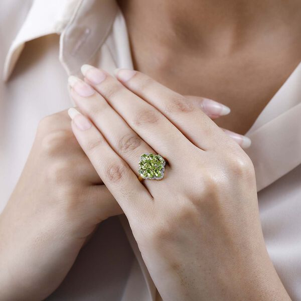 AA Natürlicher, italienischer Vesuvianit, Weißer Zirkon Ring, 925 Silber Gelbgold Vermeil, (Größe 20.00), ca. 2.88 ct image number 3