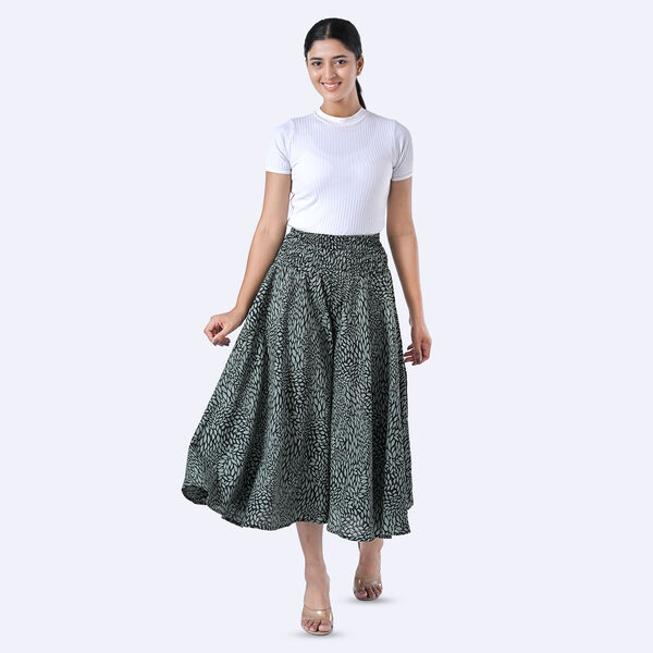 Weit geschnittene Freizeithose, Smockbund, 85x39cm, Schwarz und gr&uuml;n image number 0