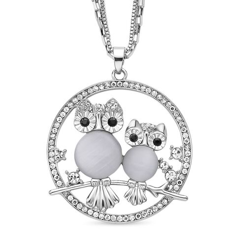 Simulierter Katzenauge- und weißer Kristall-Anhänger mit Kette - 4,60 ct. image number 0