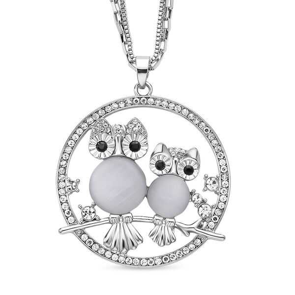 Simulierter Katzenauge- und wei&szlig;er Kristall-Anh&auml;nger mit Kette - 4,60 ct.