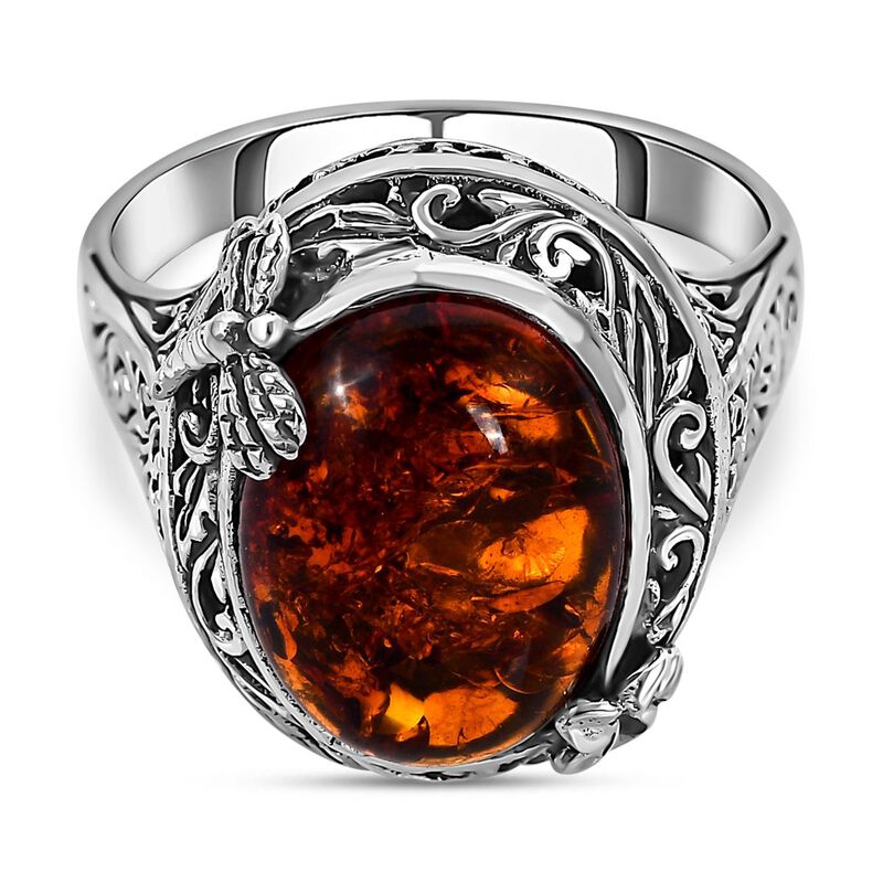Royal Bali - Bernstein Ring, 925 Silber (Größe 17.00) ca. 3.50 ct