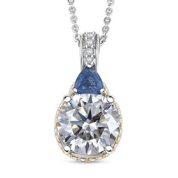 Moissanit, Masoala Saphir (Fissure gef&uuml;llt) Schmuckset ca. 50 cm 925 Silber rhodiniert ca. 3.65 ct