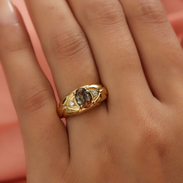 Nat&uuml;rlicher Jenipapo Andalusit und Zirkon Ring 925 Silber vergoldet  ca. 1,39 ct image number 3