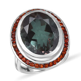 Farbwechsel-Alexandrit-Quarz-Triplette, Roter Granat Ring 925 Silber rhodiniert (Größe 17.00) ca. 18.47 ct