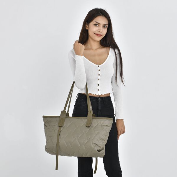 Stilvolle gesteppte ger&auml;umige -Tote Tasche, wasserabweisend, 56x30x16cm, Olive image number 2