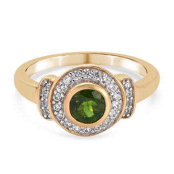 Nat&uuml;rlicher Chromdiopsid und Zirkon Ring 925 Silber vergoldet (Gr&ouml;&szlig;e 16.00) ca. 0,81 ct