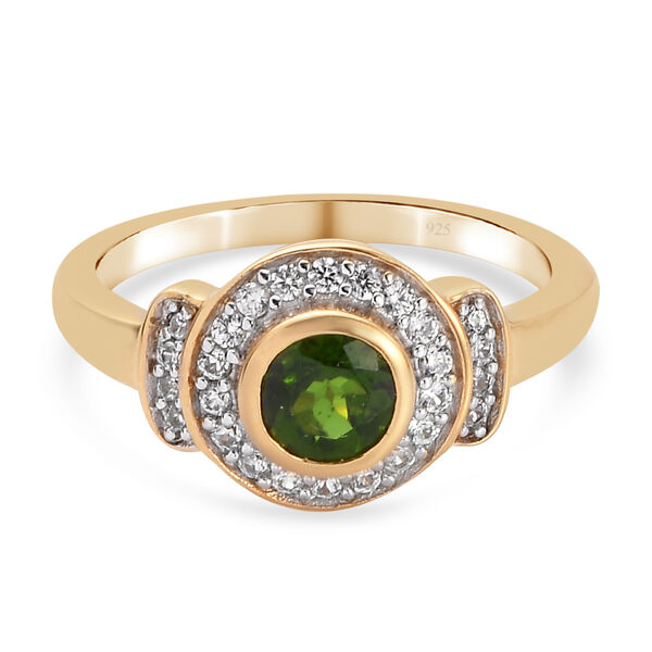 Nat&uuml;rlicher Chromdiopsid und Zirkon Ring 925 Silber vergoldet  ca. 0,81 ct