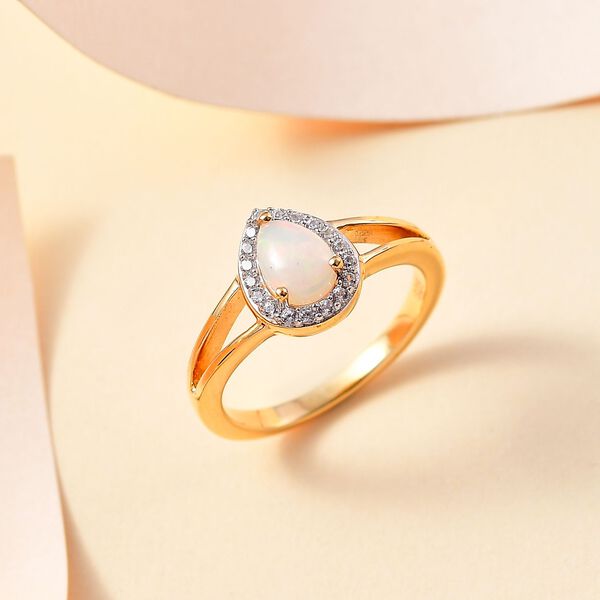 AA Nat&uuml;rlicher, &auml;thiopischer Welo Opal, Wei&szlig;er Zirkon Ring 925 Silber vergoldet (Gr&ouml;&szlig;e 17.00) ca. 0,71 ct image number 2