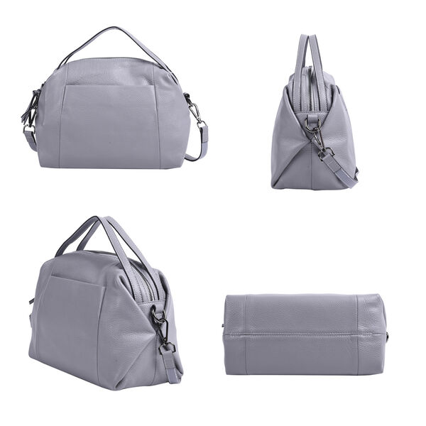 Exklusive Lederkollektion, Umh&auml;ngetasche, echtes Leder mit Futter, Rei&szlig;verschluss und mehreren Taschen, Hellgrau image number 3