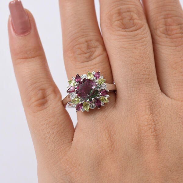 D'Joy Wassermelonen Triplett Quarz, Rhodolith Granat, Peridot und Zirkon Ring - 4,10 ct. image number 3