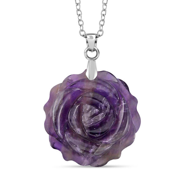 2er Set - Handgeschnitzter Afrikanischer Amethyst Anh&auml;nger mit Kette und Ring (Gr&ouml;&szlig;e 16.00), silberfarben, ca. 30.00 ct image number 6