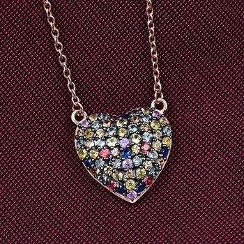 AAA Mehrfarbig Saphir Halskette ca. 45 cm 925 Silber Ros&eacute;gold Vermeil ca. 1.86 ct