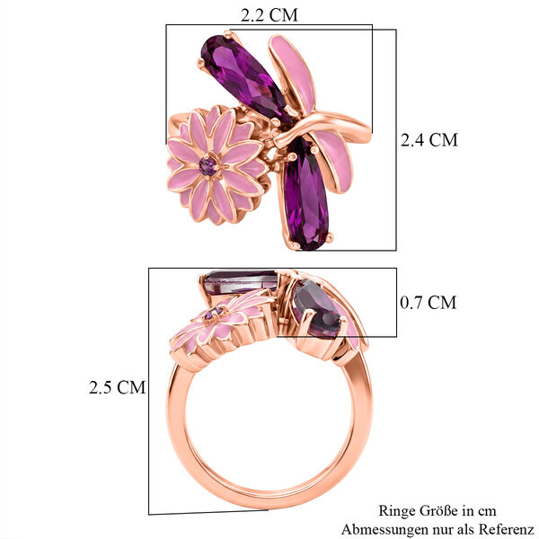 GP - Leuchtend Orchidee Quarz Triplette, Lotus Granat Ring 925 Silber 750 Ros&eacute;gold Vermeil (Gr&ouml;&szlig;e 17.00) ca. 2,44 ct image number 8