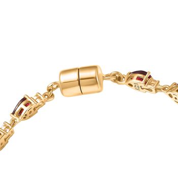 D'Joy Nat&uuml;rlicher Rhodolith Granat (Tropfen), Wei&szlig;er Zirkon Armband ca. 18 cm 925 Silber 750 Gelbgold Vermeil ca. 8.76 ct