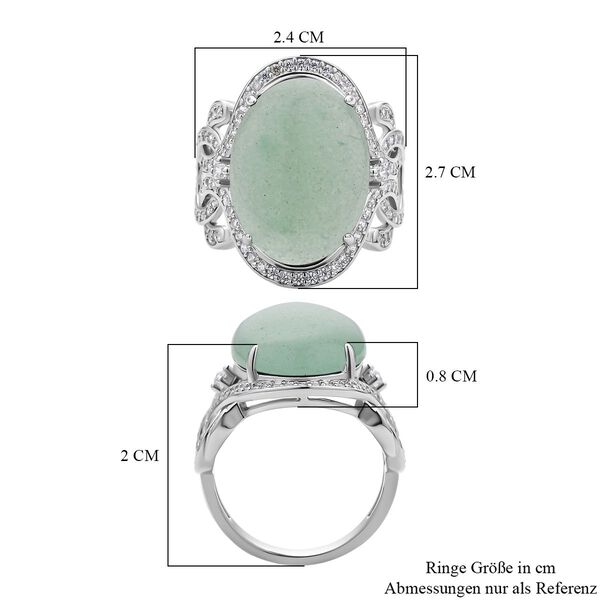 Gr&uuml;ner Aventurin, wei&szlig;e Zirkon Ring, Messing (Gr&ouml;&szlig;e 16.00) ca. 13,05 ct image number 6