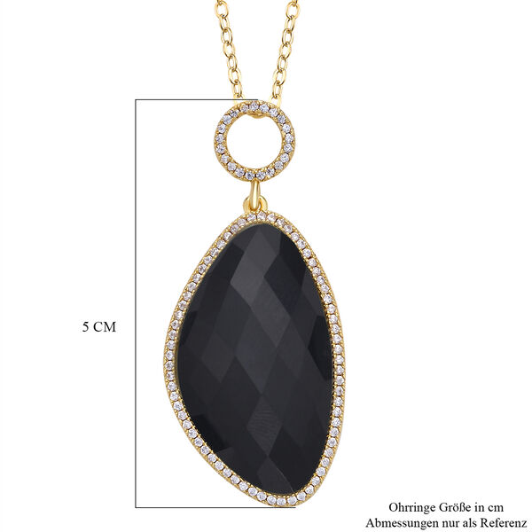 Schwarz gefärbter Achat, Weißer Zirkonia Anhänger mit Kette, ca. 18.00 ct image number 5