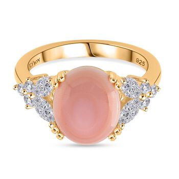 D'Joy Nat&uuml;rlicher Rosa K&ouml;nigsmuschel Perle (12x10mm), Moissanit Ring 925 Silber 750 Gelbgold Vermeil (Gr&ouml;&szlig;e 16.00)