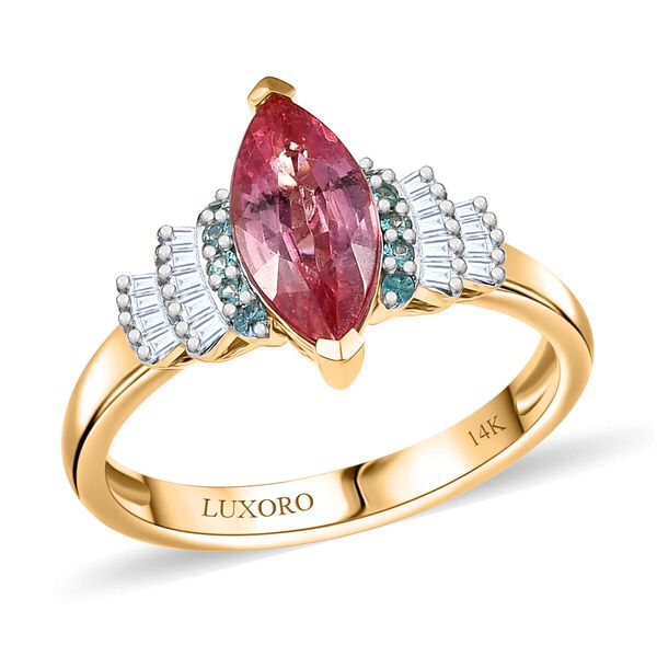 LUXORO zertifiziert und gepr&uuml;ft AAAA Padparadscha Saphir, Paraiba Turmalin und Diamant Ring in 585 Gold - 2 ct. image number 0
