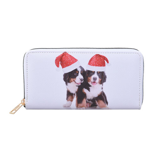 Brieftasche, Hunde mit Weihnachtsmützen, Größe 18,5x2,5x9,5 cm, Weiß image number 0