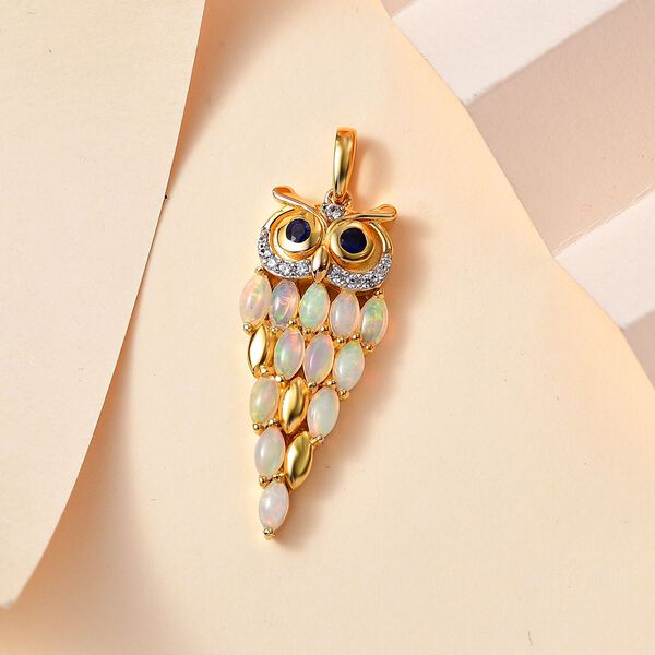 AA Nat&uuml;rlicher, &auml;thiopischer Welo Opal, Kanchanaburi Blauer Saphir Anh&auml;nger 925 Silber Gelbgold Vermeil ca. 1,62 ct. image number 2