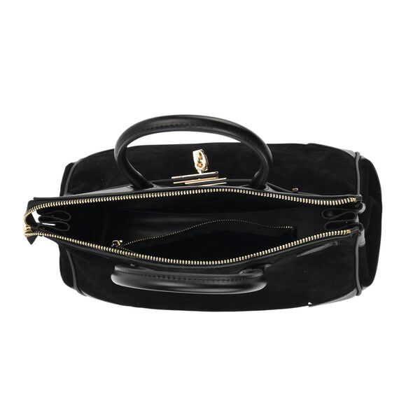 Grand Pelle Echtleder Citybag mit Reißverschluss und Schlossoptik 30 x 16 x 23 cm Schwarz image number 6