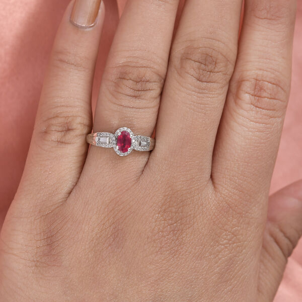 Afrikanischer Rubin und Zirkon-Ring, (Fissure gefüllt), 925 Silber platiniert image number 3