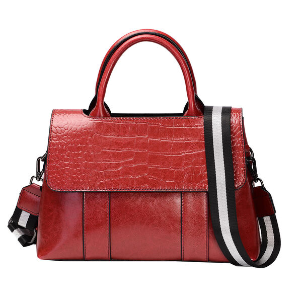 Echtes Leder Handtasche mit erweiterbarem Schulterriemen, Größe 31x11x21 cm, Rot image number 4