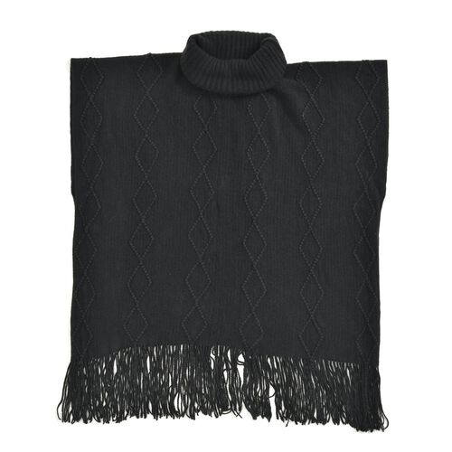 LA MAREY - gestrickter Halskragen Poncho mit Fransen, One Size, Elfenbein image number 0